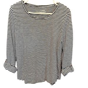 Chico’s women’s black and white metallic stripe 3/4 sleeve top Size M